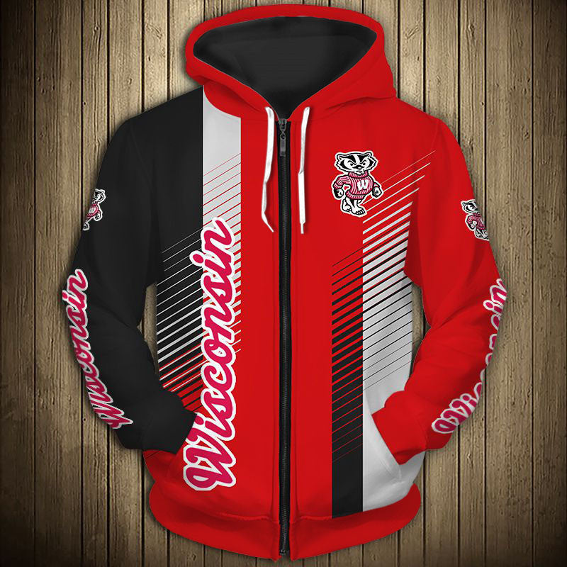 Wisconsin Badgers Striped Hoodie - Go Big Red!